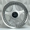 RIN 15X7 4-100/114.3 R1 SPORT HX085B SILVER MACHINE LIP+CHROME RIVETS ET35 CB73.